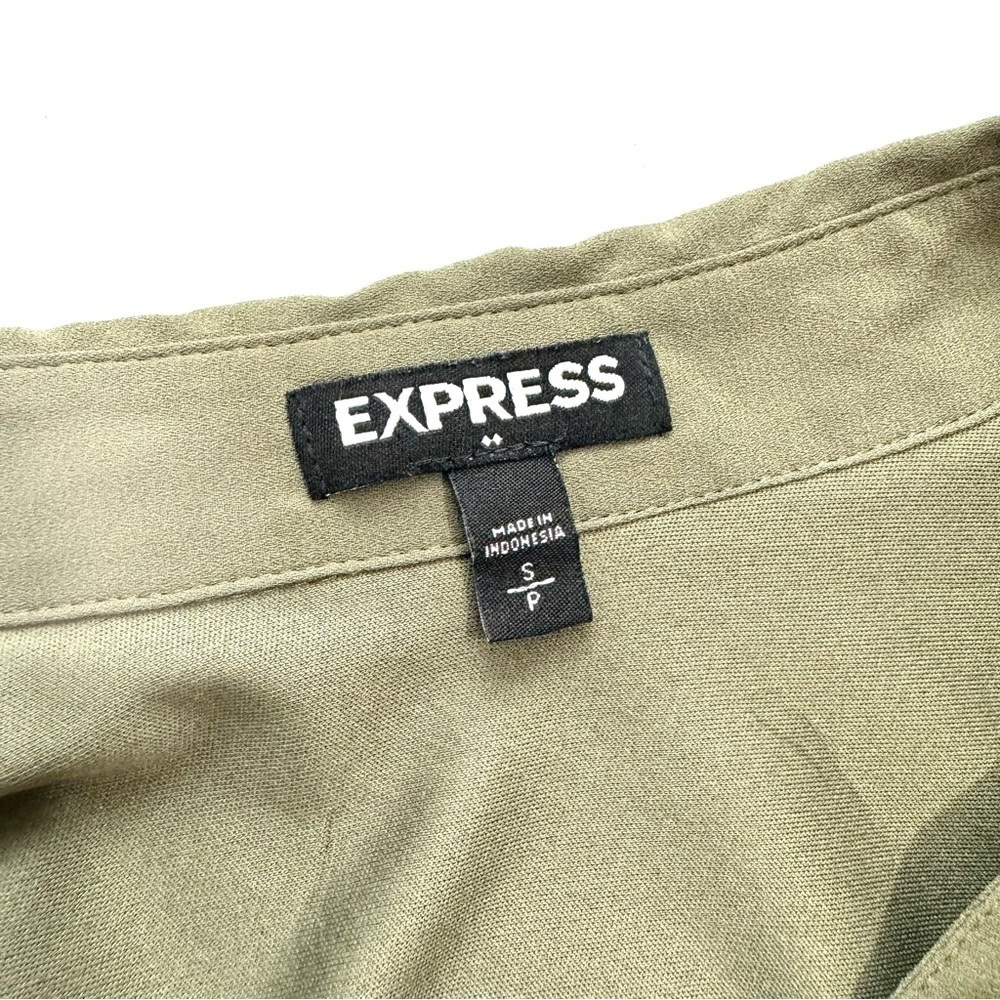 Express Women’s Sz S Shirt Dress Olive Green Knee Length Lined Long Sleeve EUC! - Picture 7 of 12